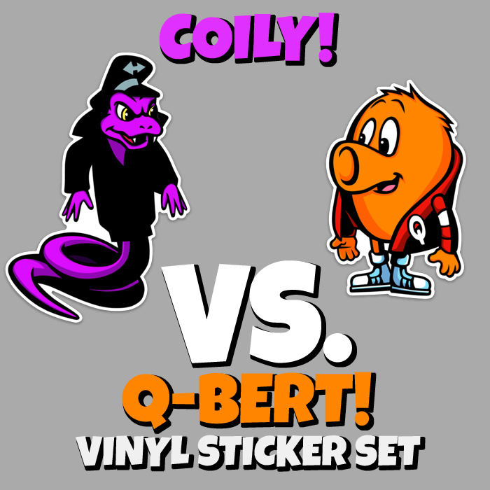 Coily Vs Q Bert Saturday Supercade Retro Cartoon Vinyl Art Laptop Sticker Set Infinitecoolness Com