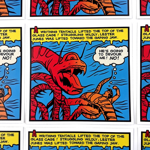 Lester Junes vs The Tentacle Monster Vintage Horror Comic Panel Sticker!